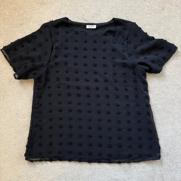 Blooming Jelly Tops - Blooming Jelly Black Polka Dot Textured Blouse Shirt Top Womens Sz XL